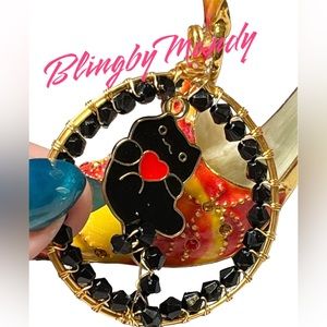 Cute black cat rhinestone and gold pendant